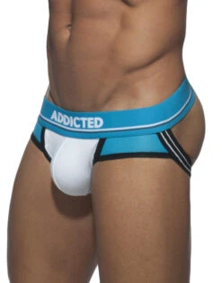 Addicted Push Up Sport Cotton Jock Underwear White/Blue AD744 -Freshpair Lingerie Store Addicted AD744 White B 1