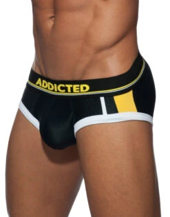 Addicted Sport Mesh Black/Yellow Stripe Brief AD738 -Freshpair Lingerie Store Addicted AD738 Black Yellow 10 B 3