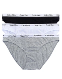 Calvin Klein Women 3-Pack Carousel Bikini QD3588 -Freshpair Lingerie Store CKW QD3588 BlackWhiteGrey FLAT