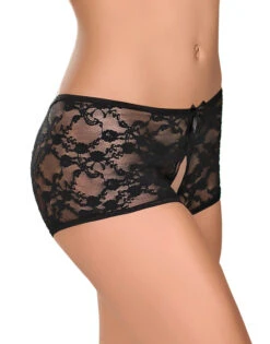 Exposed Lace Crotchless Sheer Panty 3 Pack Queen Size Black G3PK108 -Freshpair Lingerie Store Exposed G3PK108 Black B 3