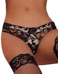 Exposed Lace Tanga Thong Panty With Satin Waistband And Peek-a-Boo Back Detail Black G538 -Freshpair Lingerie Store Exposed G538 Black B 1