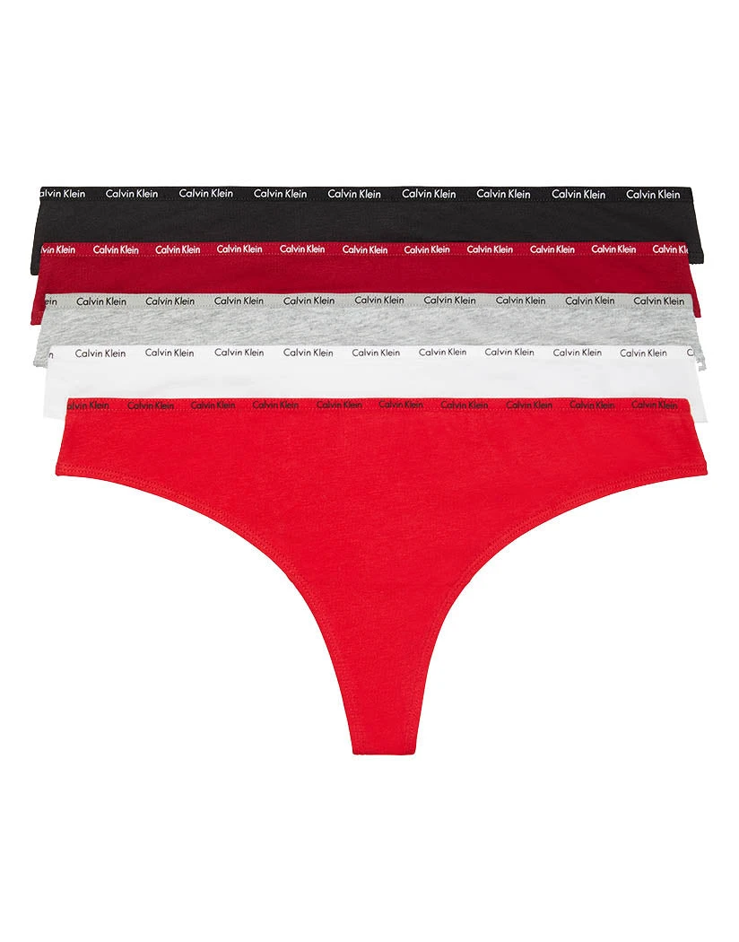 Calvin Klein Women Signature Cotton 5-Pack Thong QD3712 3 Calvin Klein Women Signature Cotton 5-Pack Thong QD3712