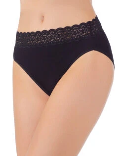 Vanity Fair Flattering Lace Cotton Stretch Hi Cut Brief 13395 12 Vanity Fair Flattering Lace Cotton Stretch Hi Cut Brief 13395 -Freshpair Lingerie Store Vanity Fair 13395 Midnight Black B 1